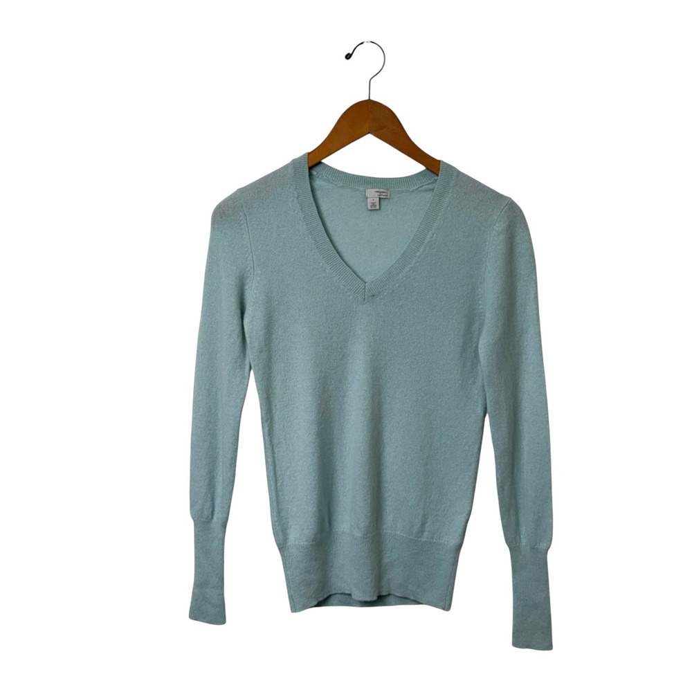 Halogen Aqua Blur Solid V-Neck Cashmere Sweater, S